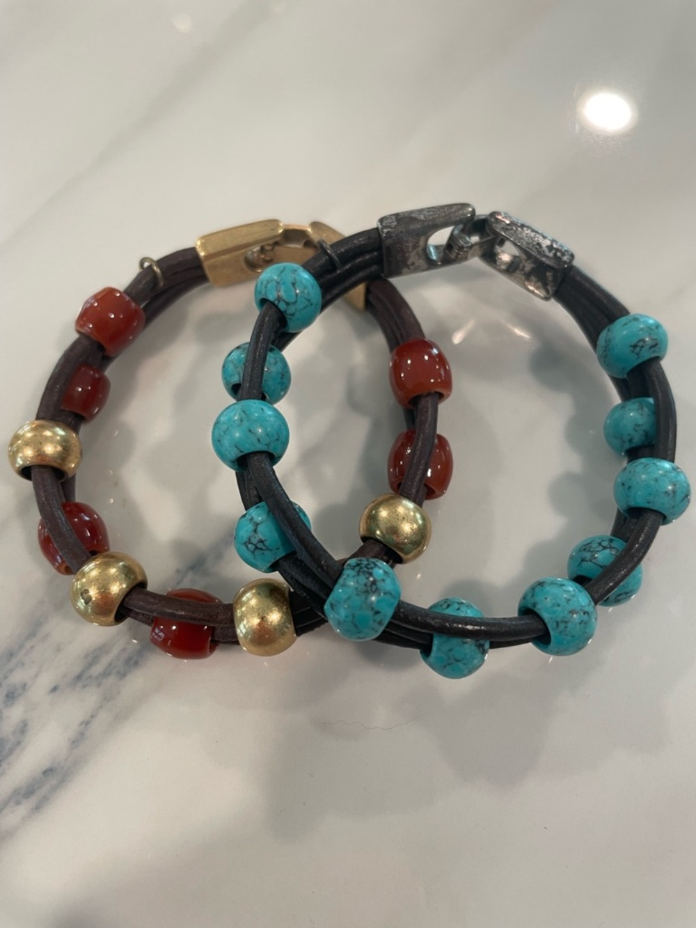 Lucky Brand Turquoise and Orange Beaded Leather Wrap Bracelet